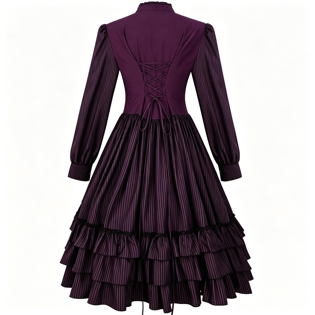 Womens Lolita Dress for Girl Gothic Purple Long Sleeve Dress with Bow
