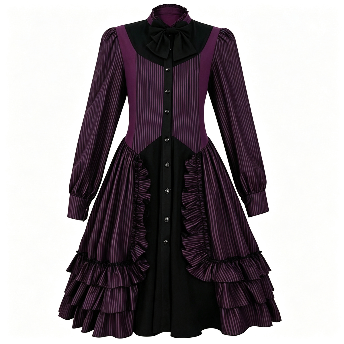 Womens Lolita Dress for Girl Gothic Purple Long Sleeve Dress with Bow