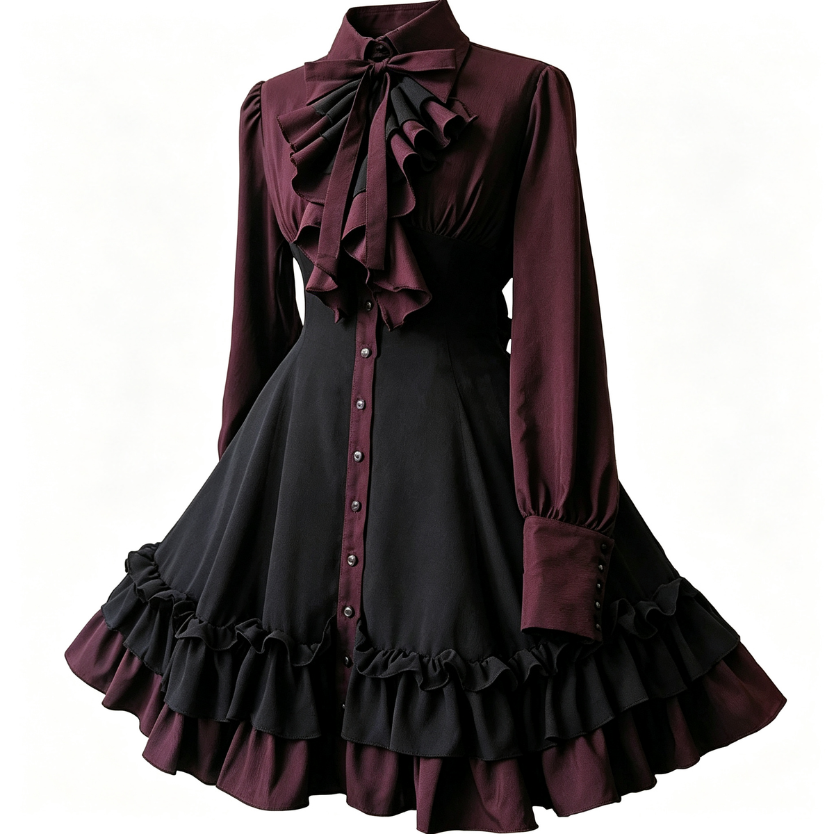 Dark Purple Gothic Lolita Dress Vintage Puff Sleeve Ruffle OP Dress with Bow