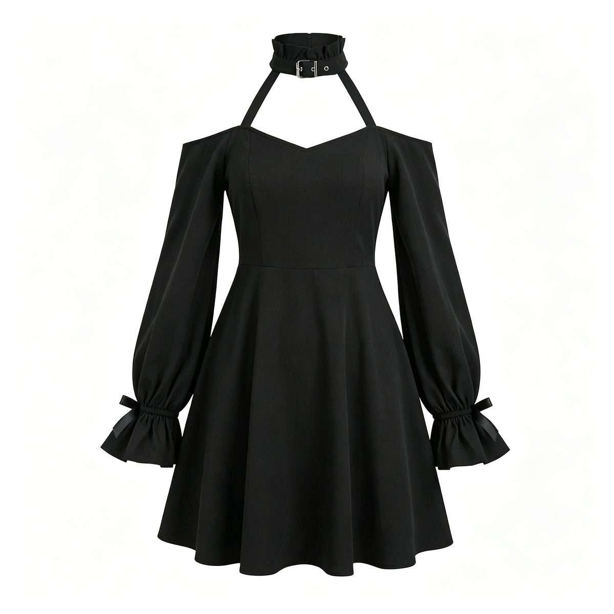 Womens Gothic Lolita Off-Shoulder Black Dress with Choker